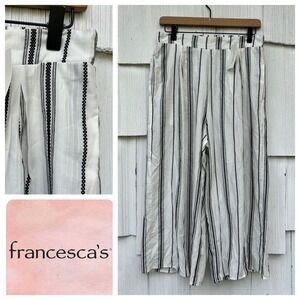 NWT Francescas Striped Cropped Pants Culottes White Black Size L